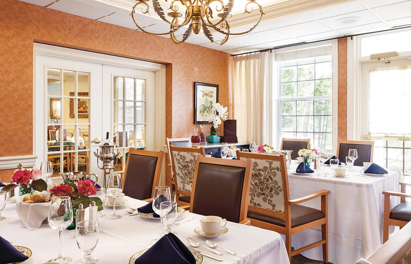 Dining room with seating area.