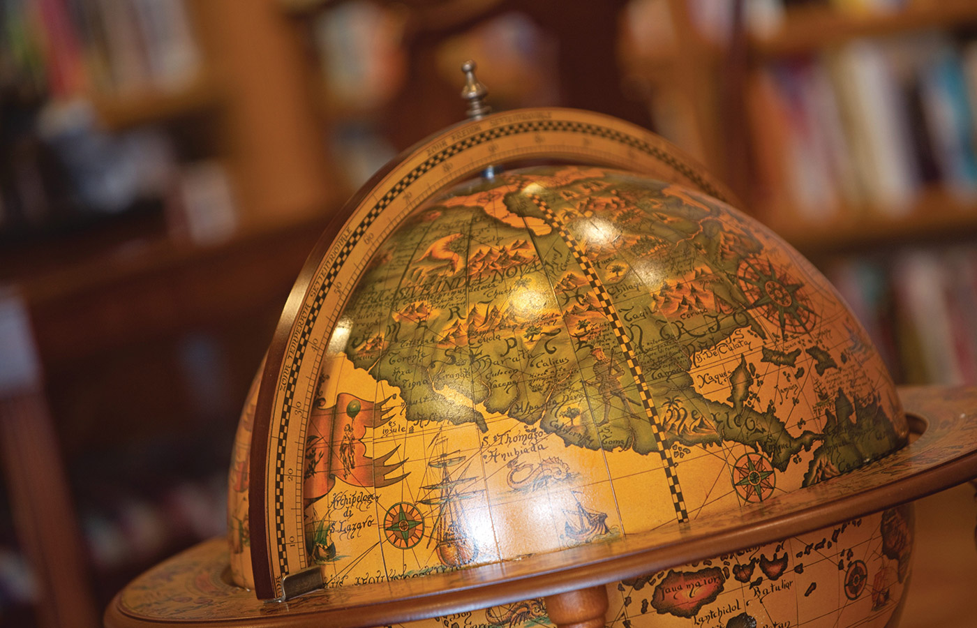 Globe in library room.