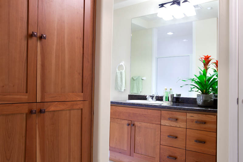 view of bathroom with cherry wood cabinets