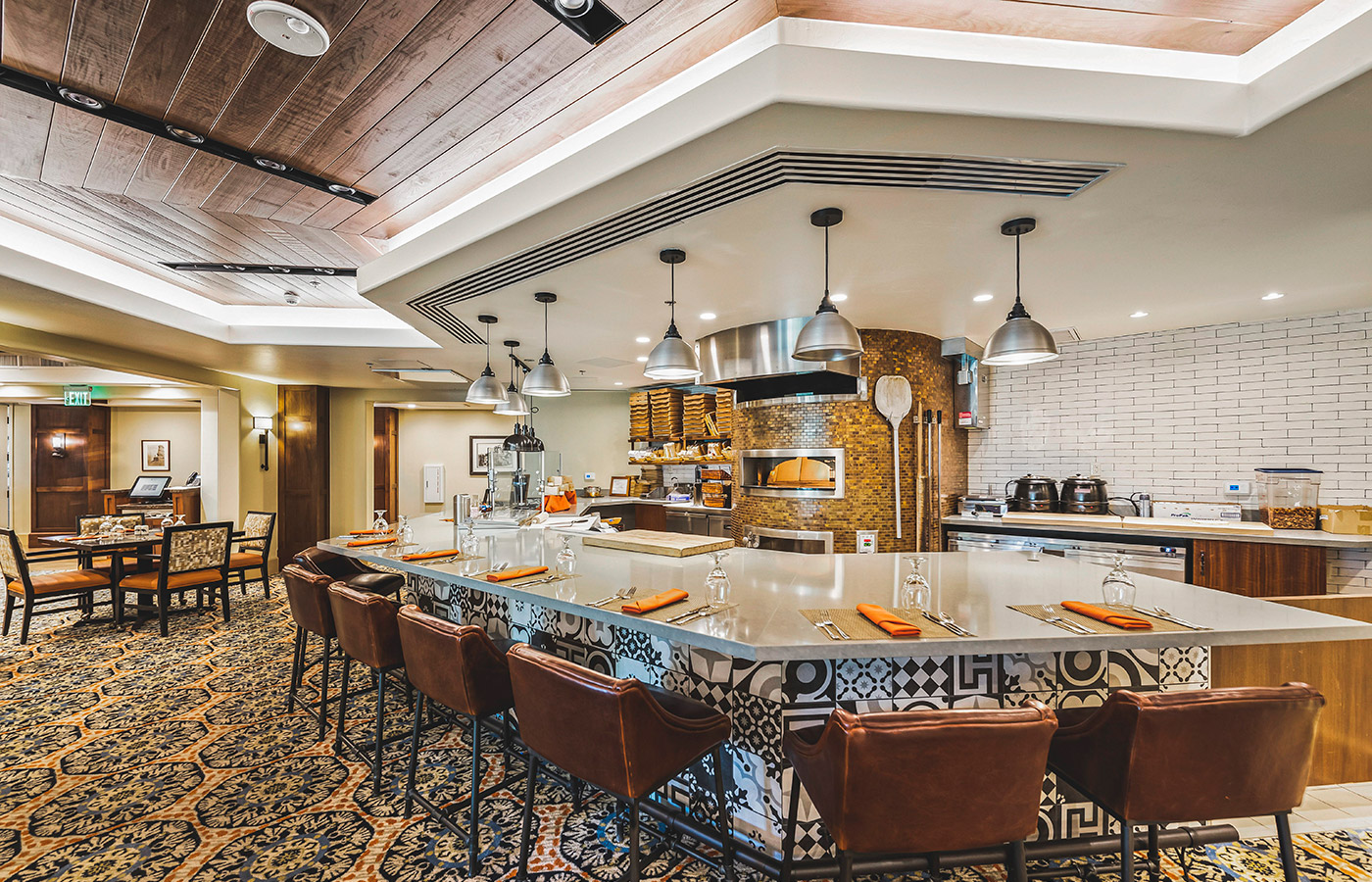 Dining room with seating area.
