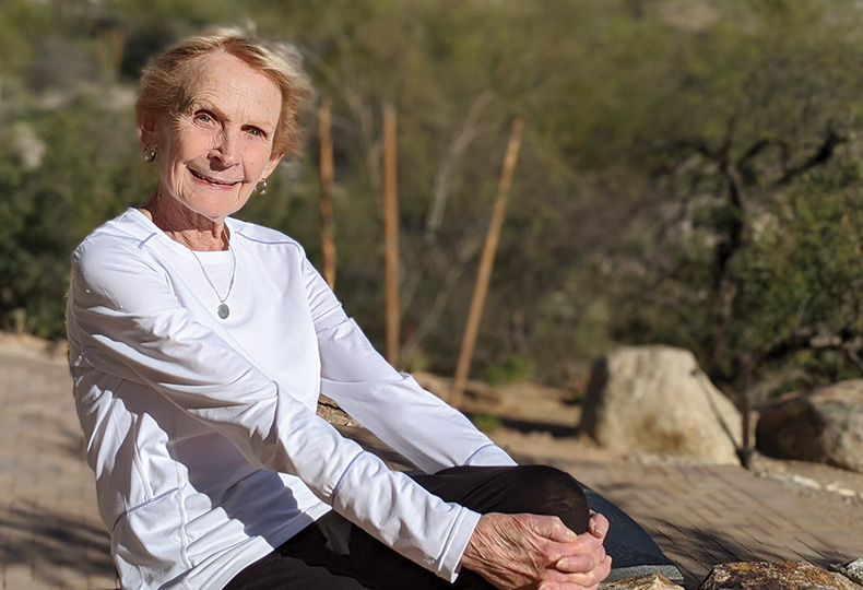 A resident is sitting outside.