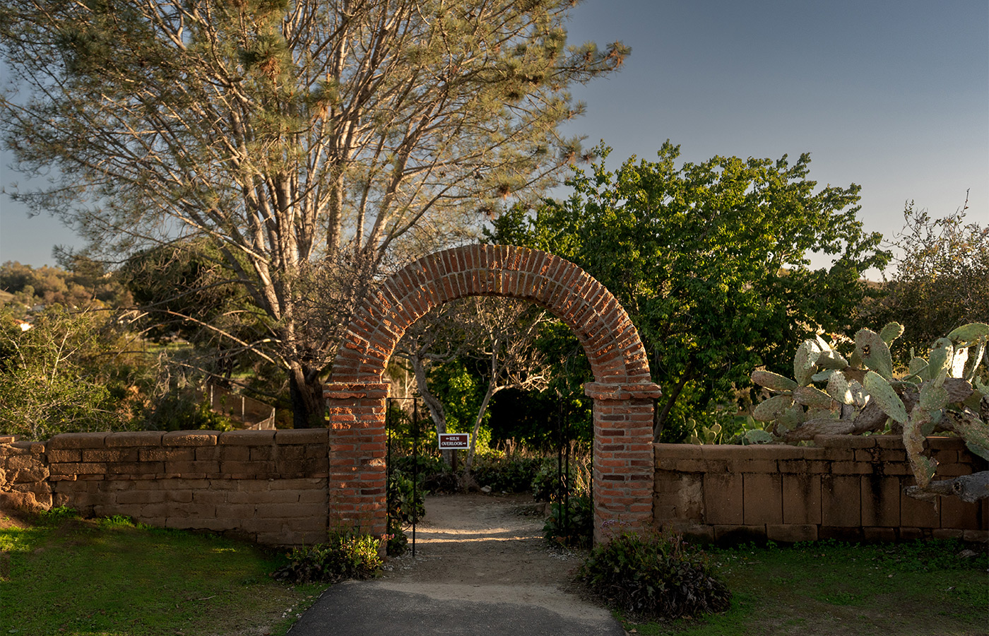 A garden area with an arch.