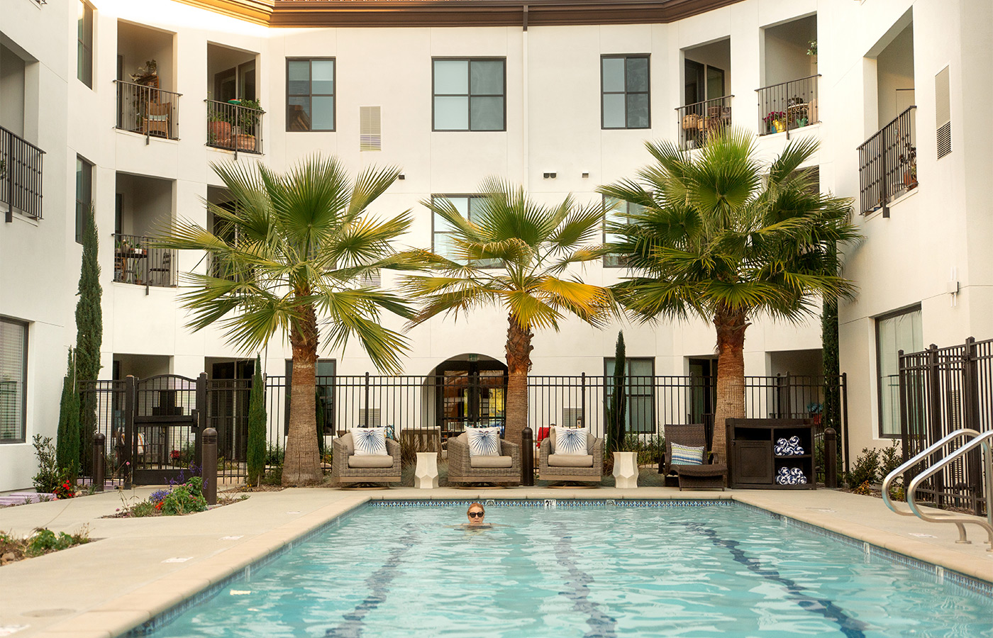 A person swimming in the pool.