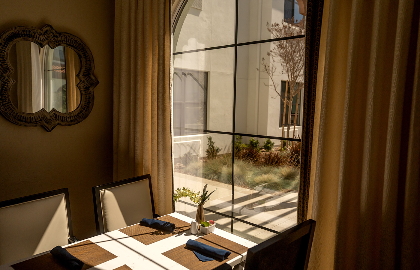 A dining table by the window.