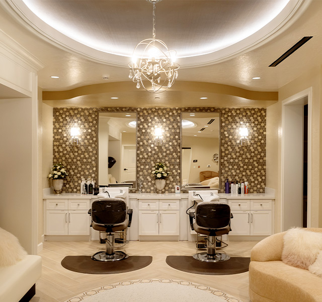 A salon with styling stations.