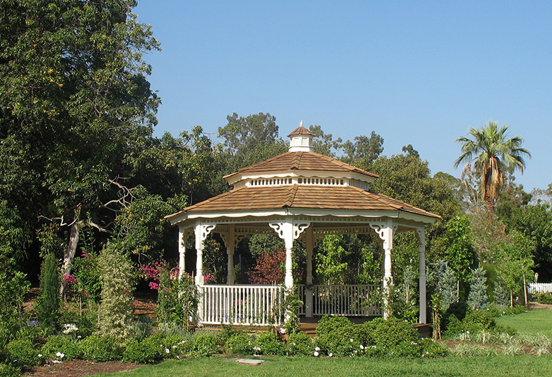 A gazebo in a garden.