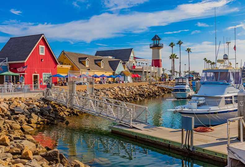 A harborside village.