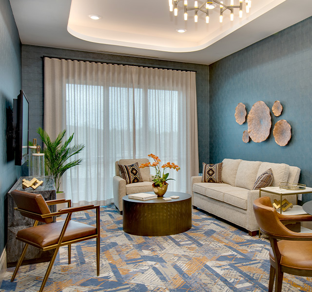 A fully furnished living room.