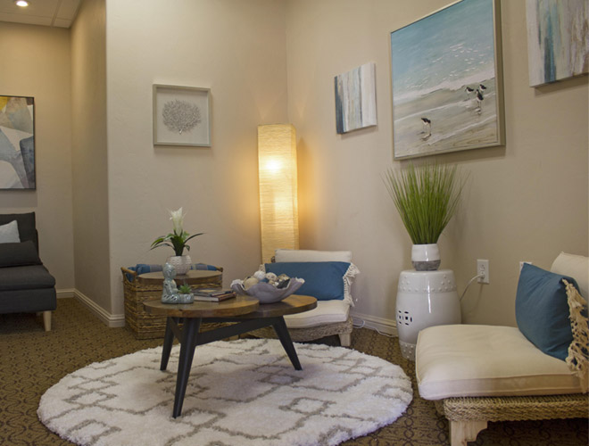 The waiting room at Indulge Salon and Spa at The Hacienda at the River.