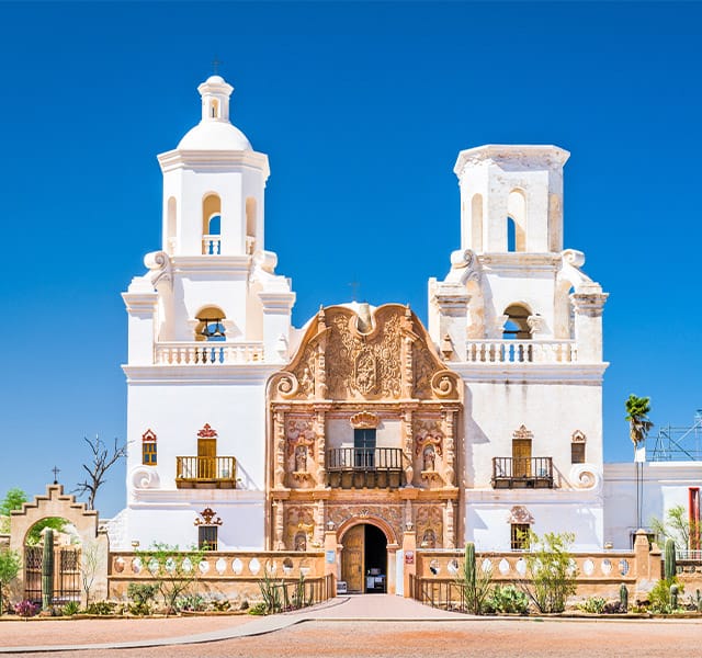 The historic Mission San Xavier del Bac in Tucson, Arizona, USA.