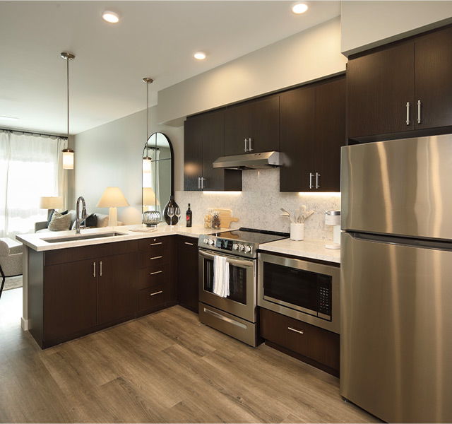 A fully furnished kitchen.