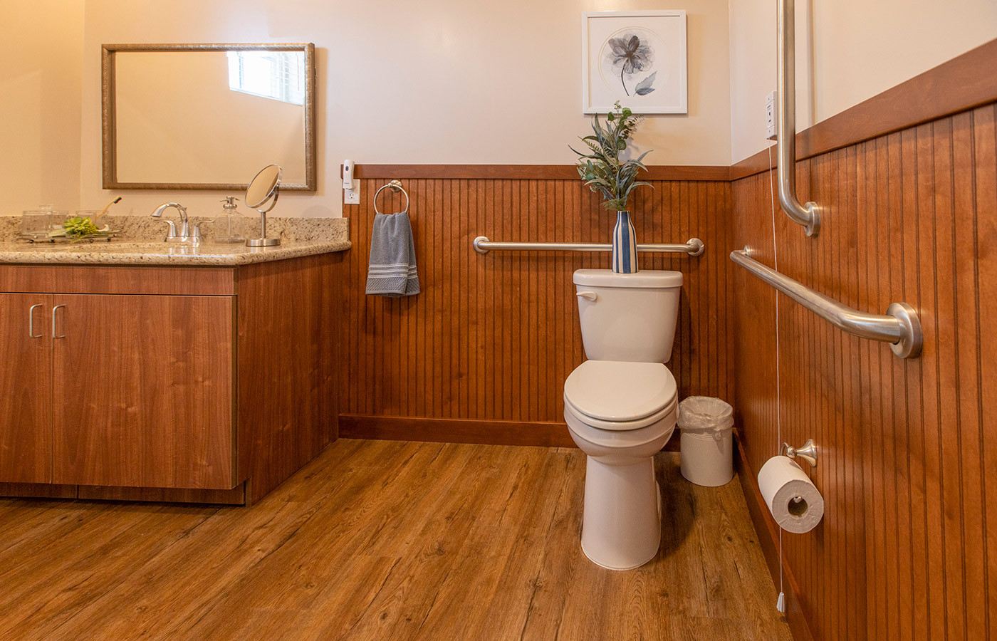 A bathroom in an apartment at The Watermark at San Ramon.