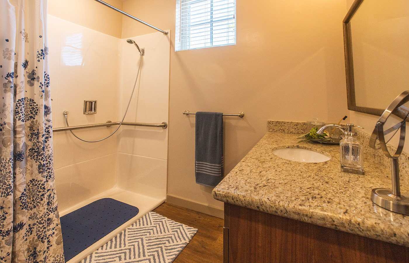 A bathroom in an apartment at The Watermark at San Ramon.