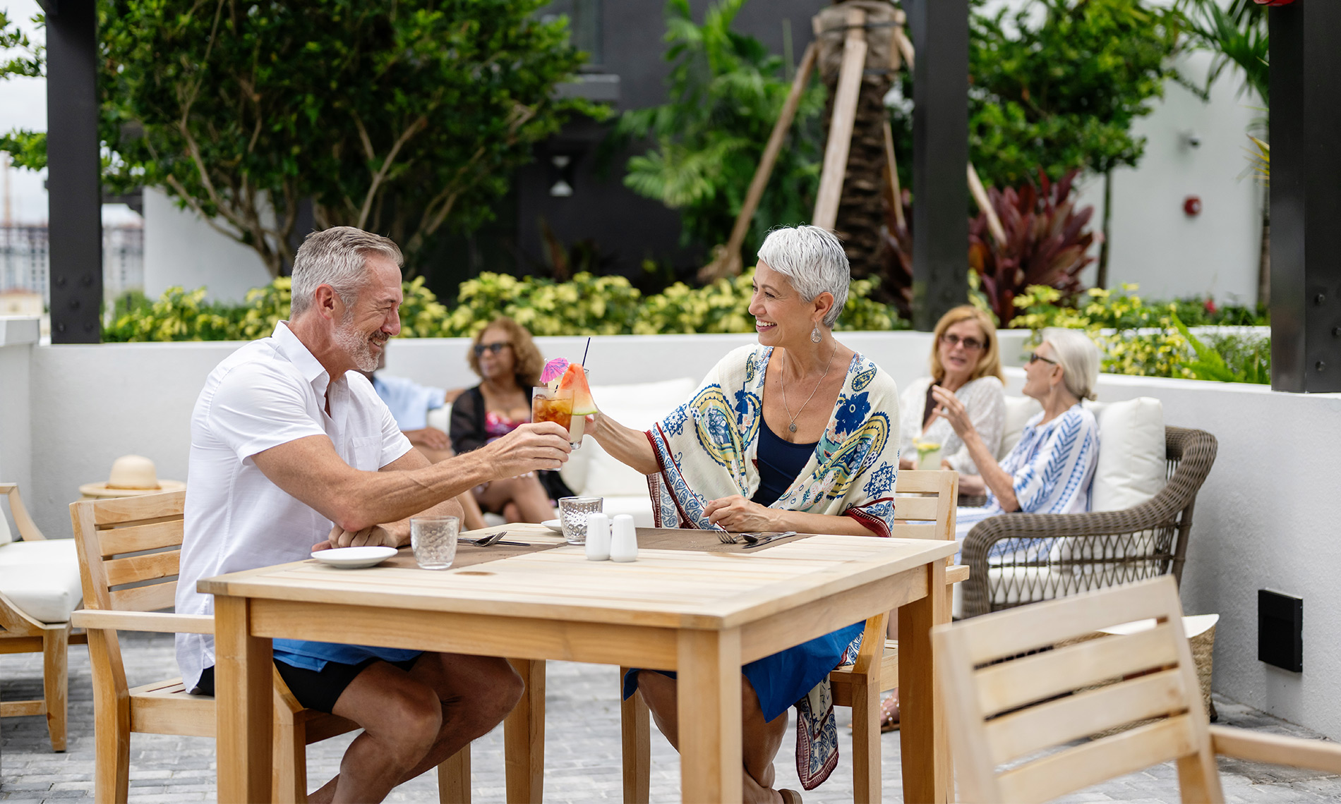 People dining outside.