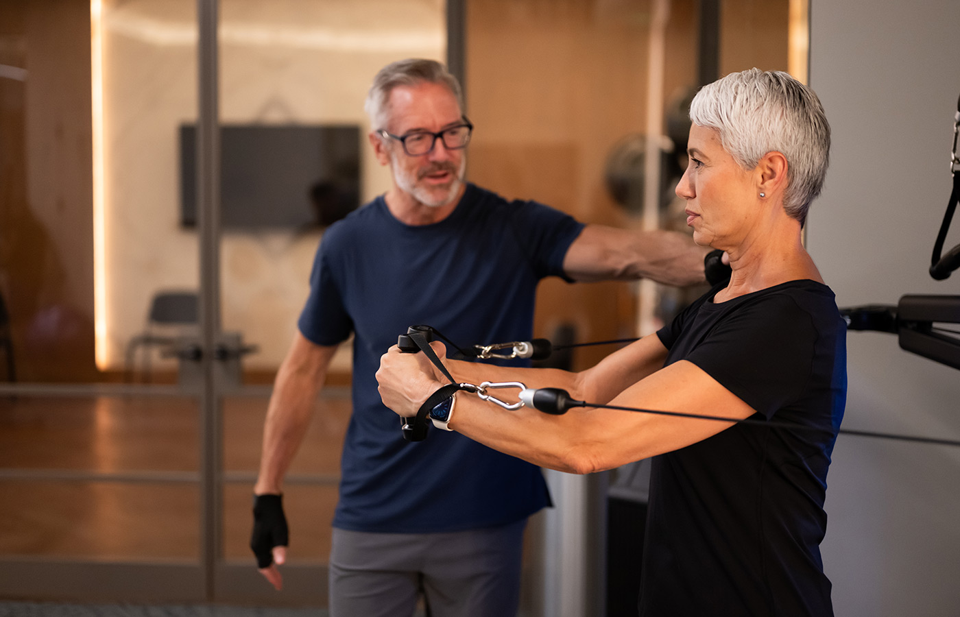 Two people working out.