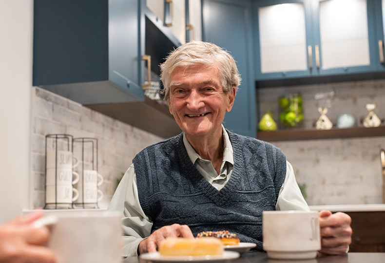 A person having coffee.
