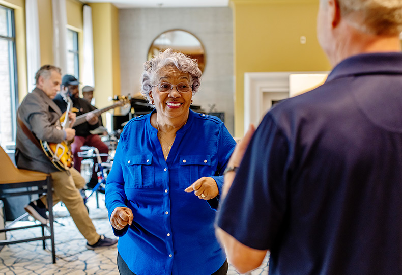 People dancing to live music.