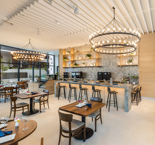 A bistro with counter seating.