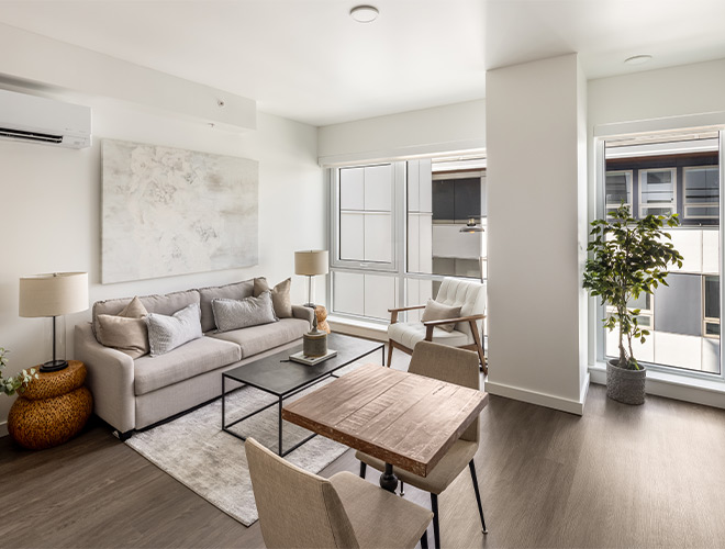 A fully furnished living room.