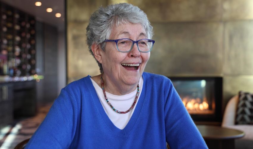 A resident is laughing.