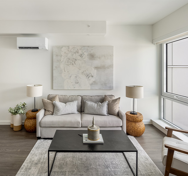 A fully furnished living room.