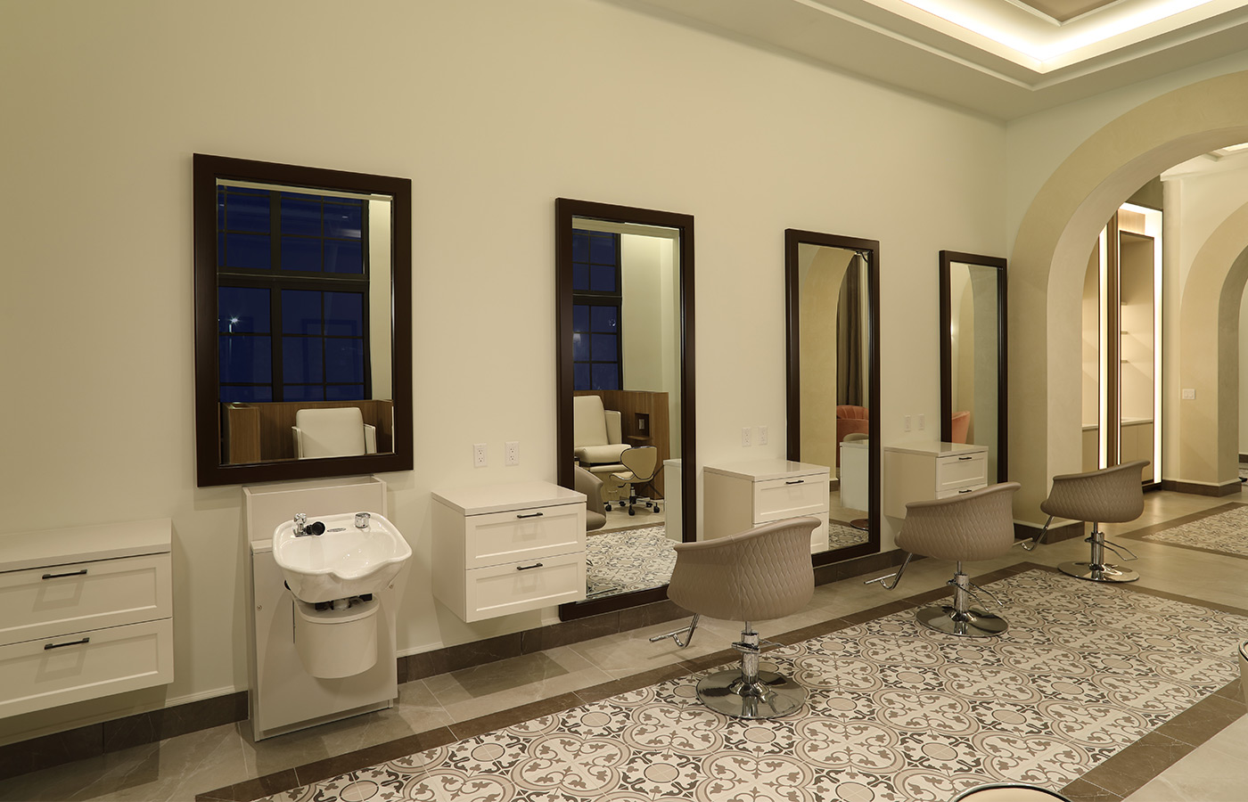 The salon with styling stations.