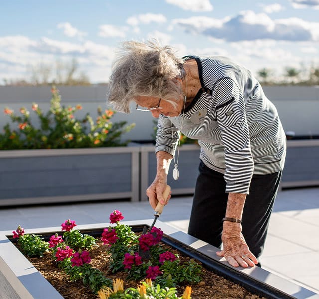 A resident gardening.