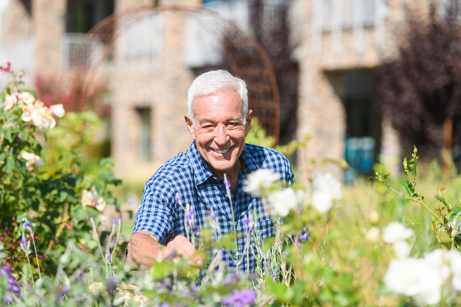 A resident is gardening.