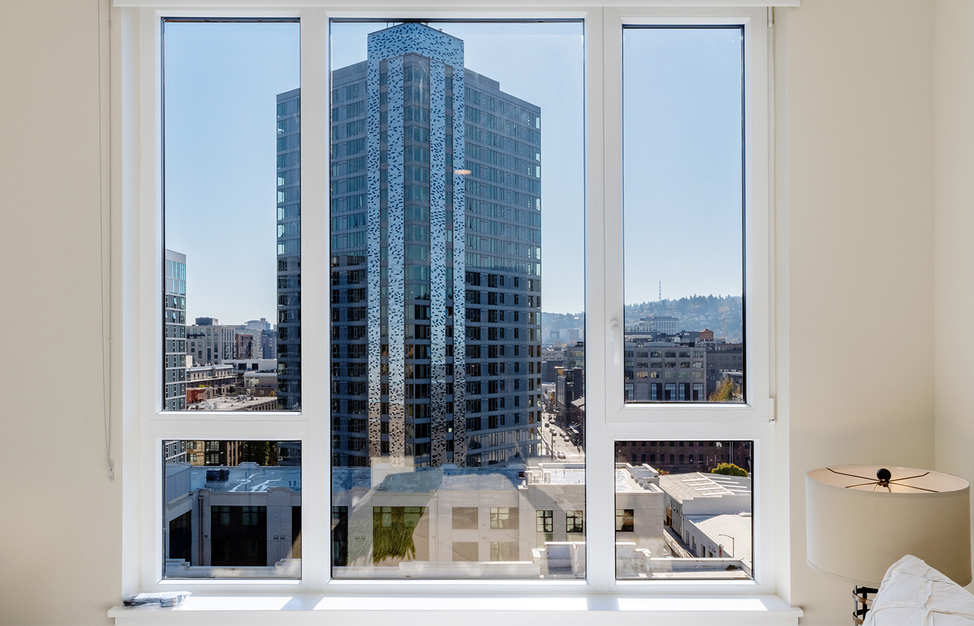 View of the city from the window.