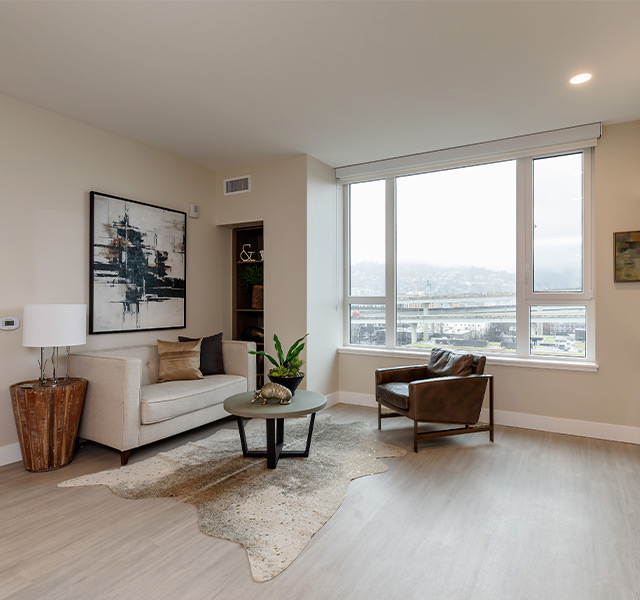 A fully furnished apartment living room.