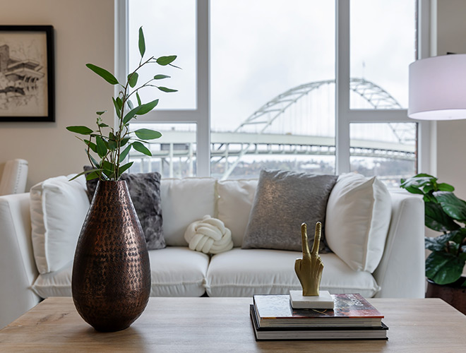 A fully furnished living room.