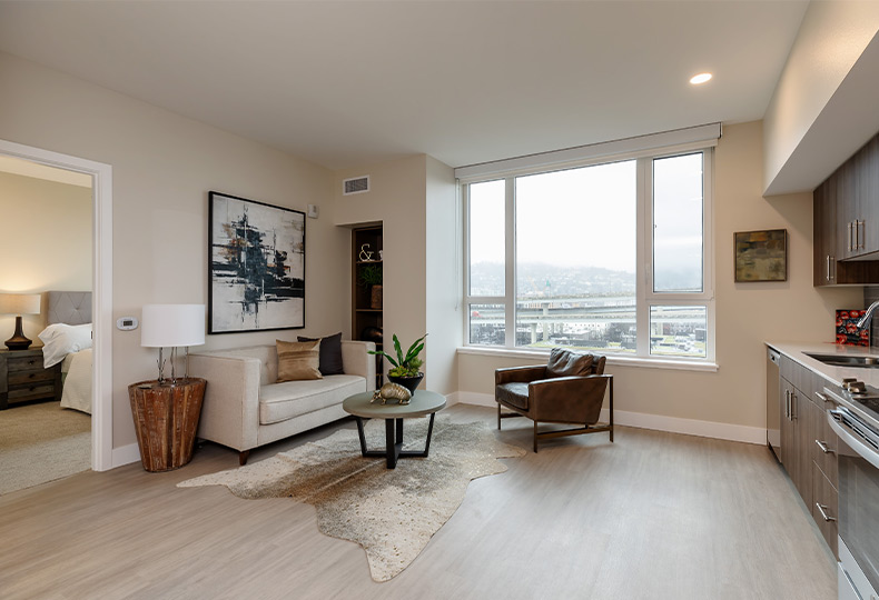 A fully furnished apartment living room.