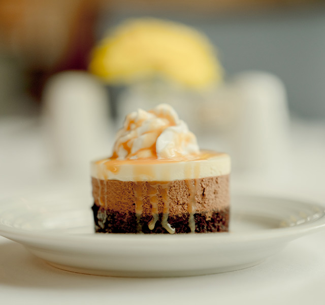 A dessert on a plate.