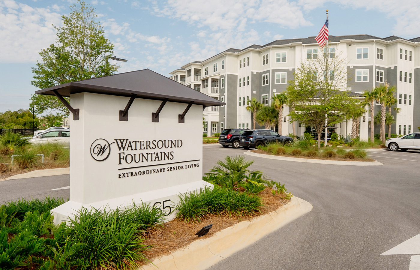 A sign in front of the building.
