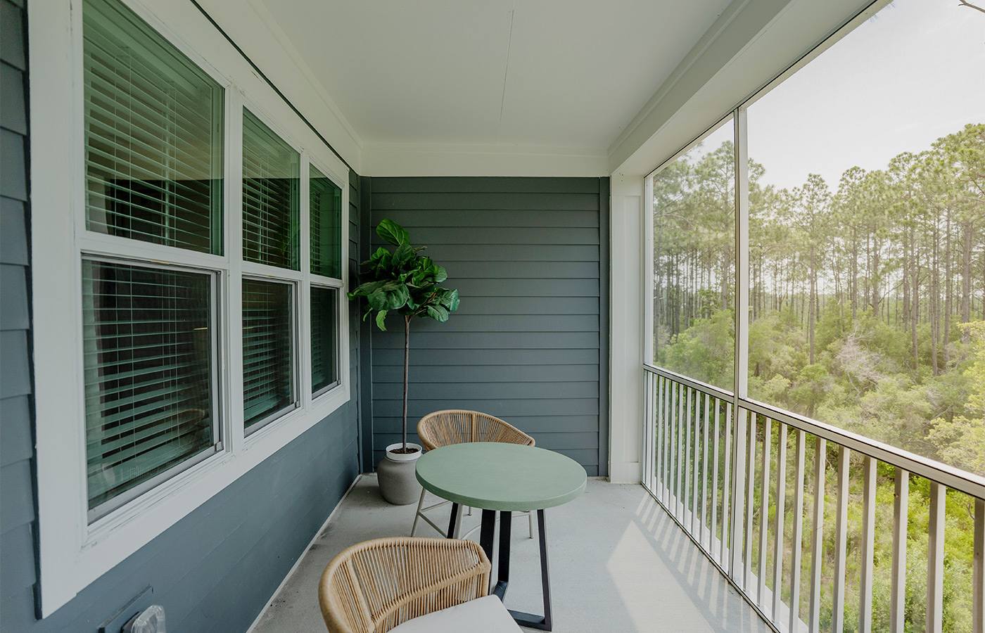 A screened in balcony.