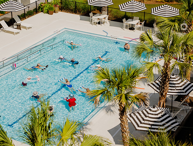 A large group in the pool.
