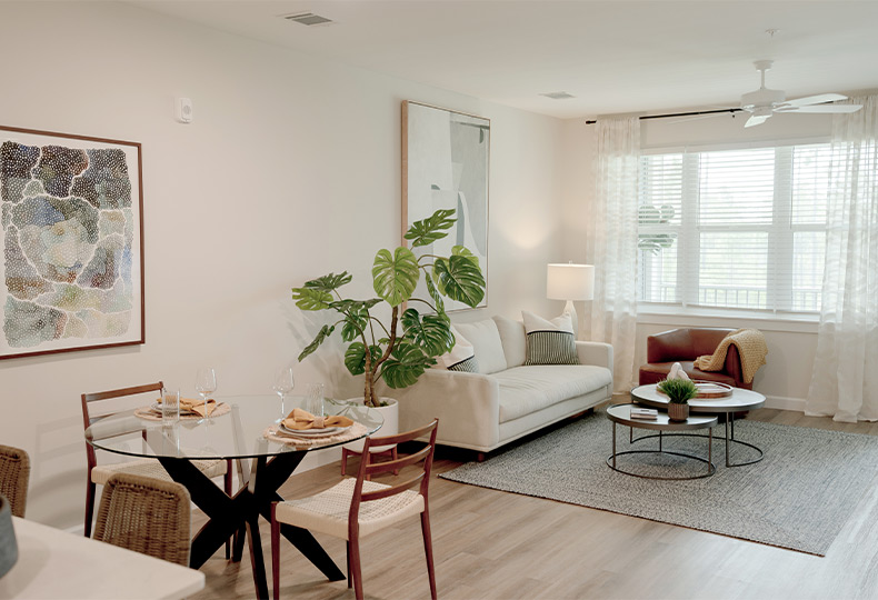 A fully furnished living room.