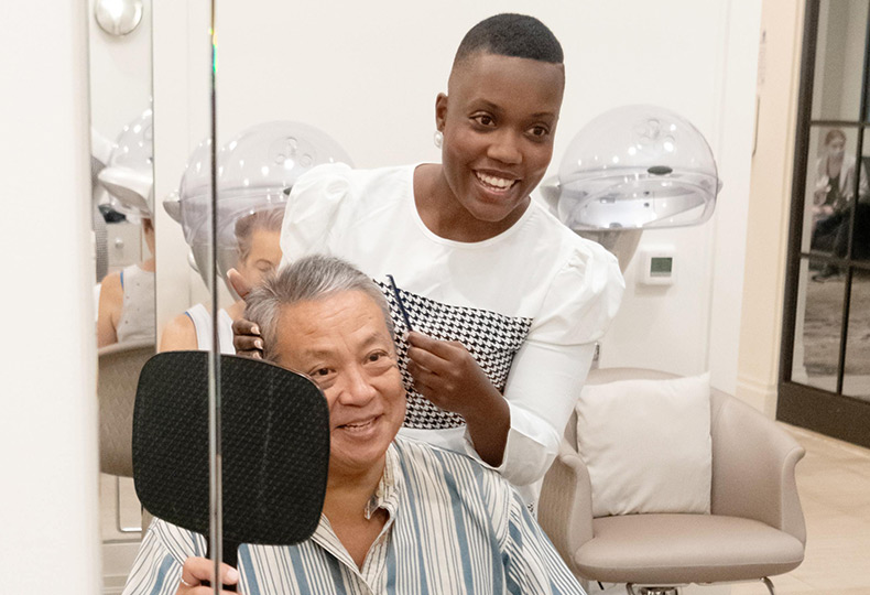 Resident getting hair done at the salon.