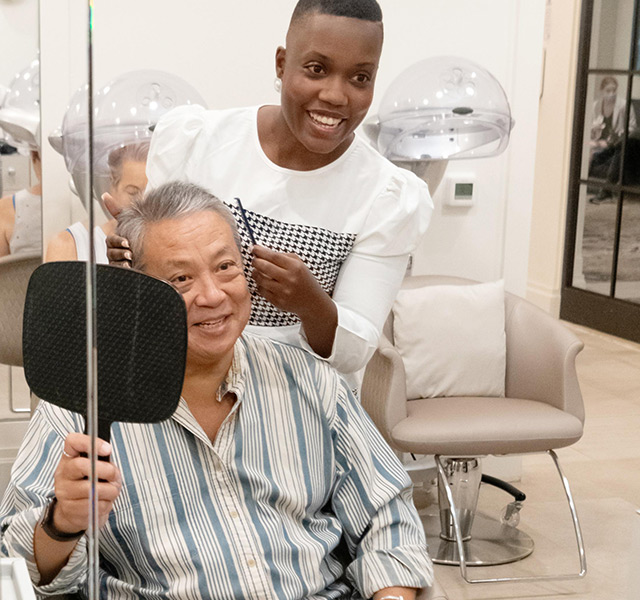 Resident getting hair done at the salon.