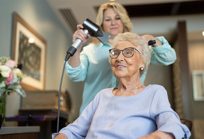 Resident getting hair done at the salon.