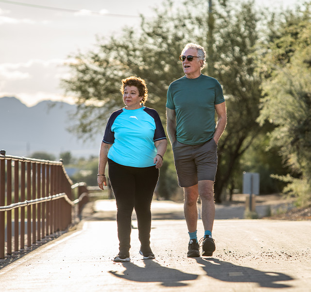 Residents taking a stroll in the sun.