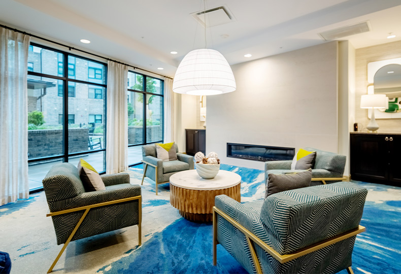 A modernly furnished sitting area.