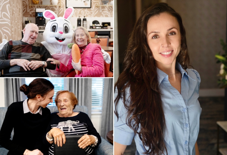 People with a large easter bunny.