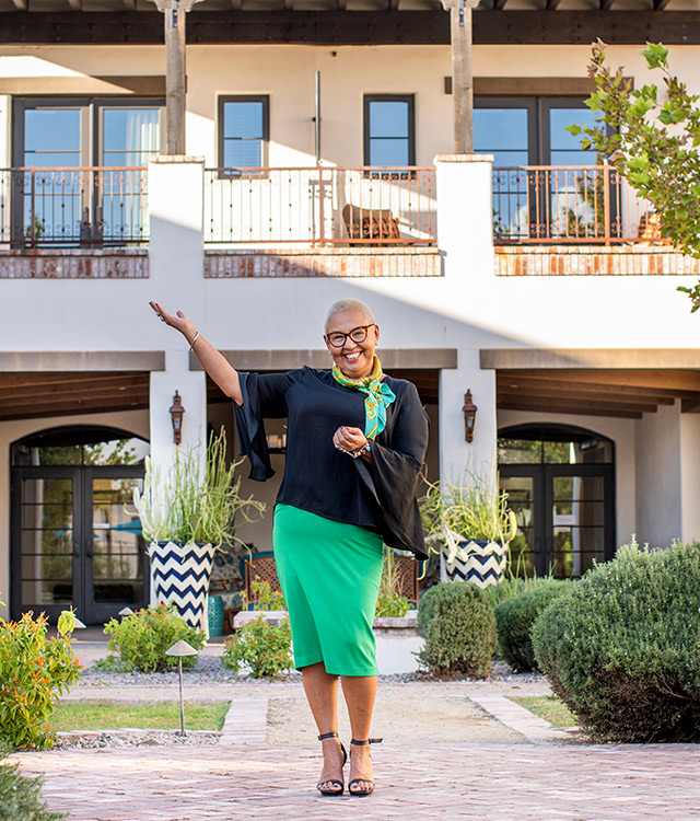 A person holding their hand up.