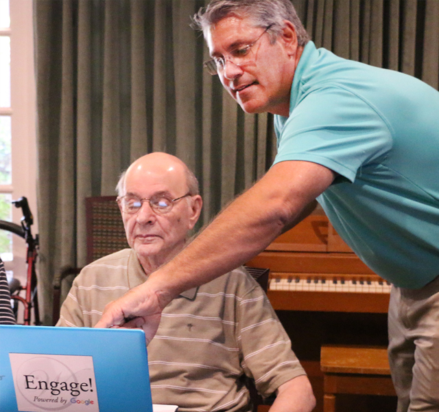 A resident is in a computer class.