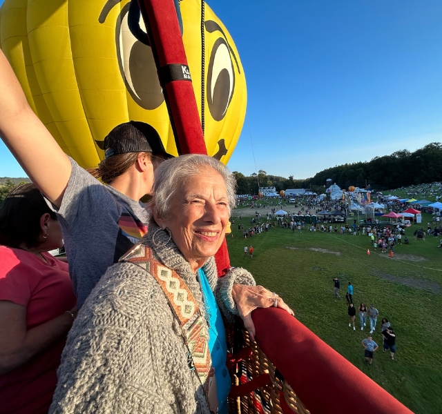 3 people in hot air balloon