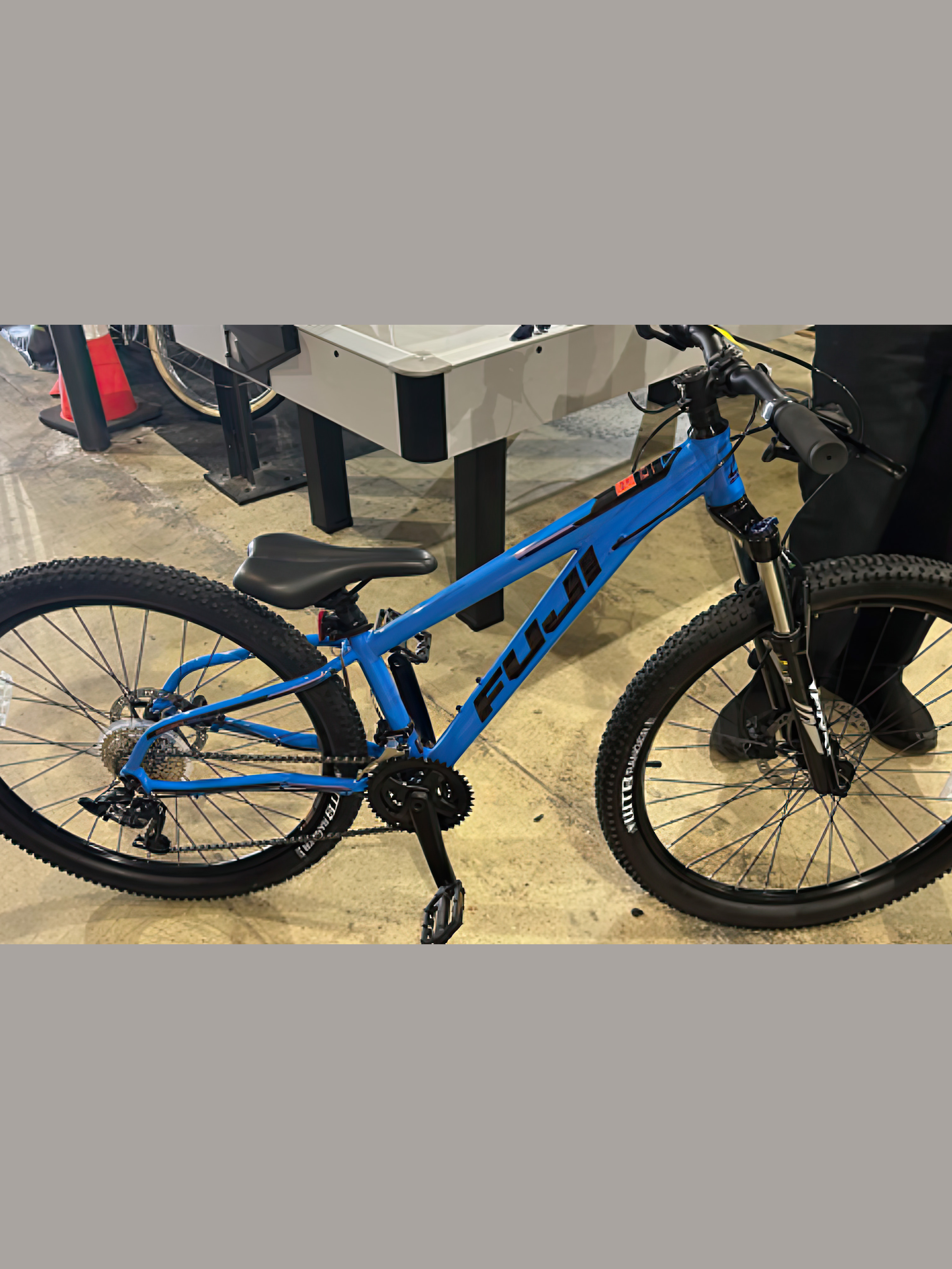 A blue mountain bike.