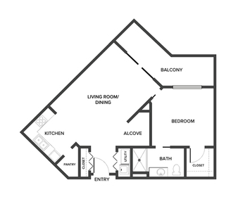 An independent living suite floor plan with one bedroom and a bathroom.