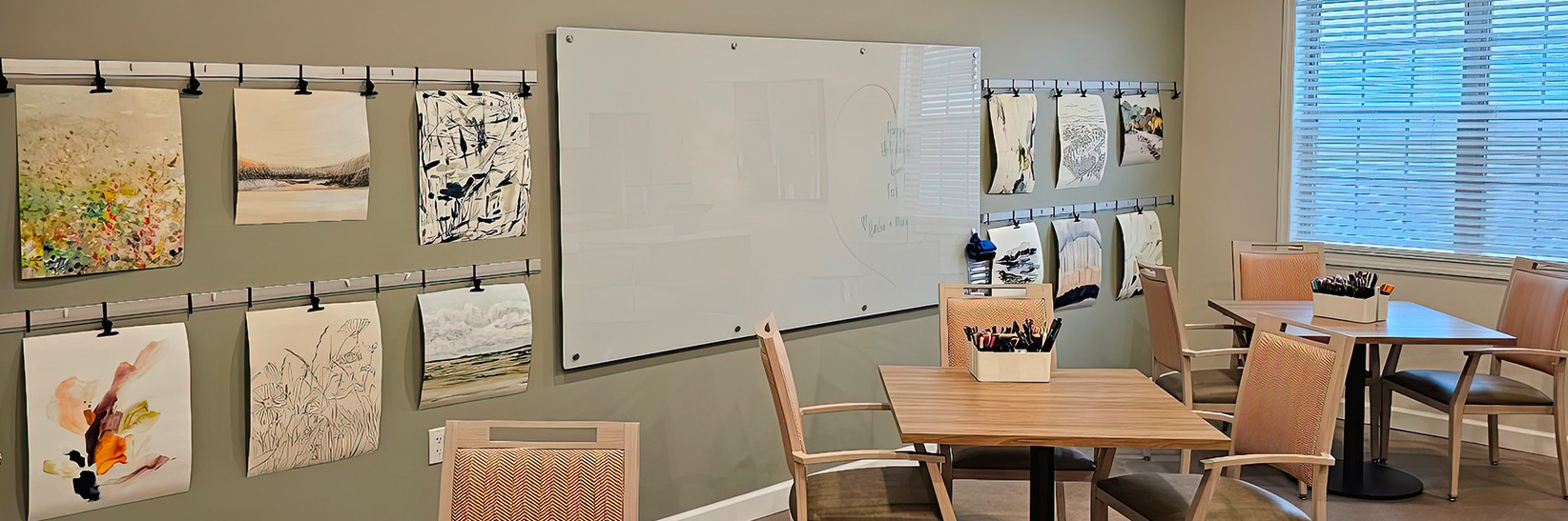 An art room with paintings on the wall. An art room with paintings on the wall.