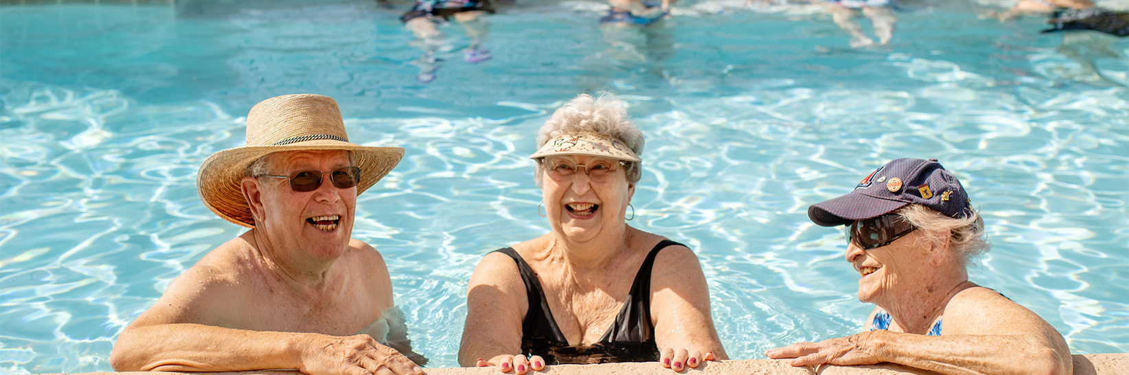 A group of people in the pool together at The Fountains at La Cholla Independent Living Community. A group of people in the pool together at The Fountains at La Cholla Independent Living Community.